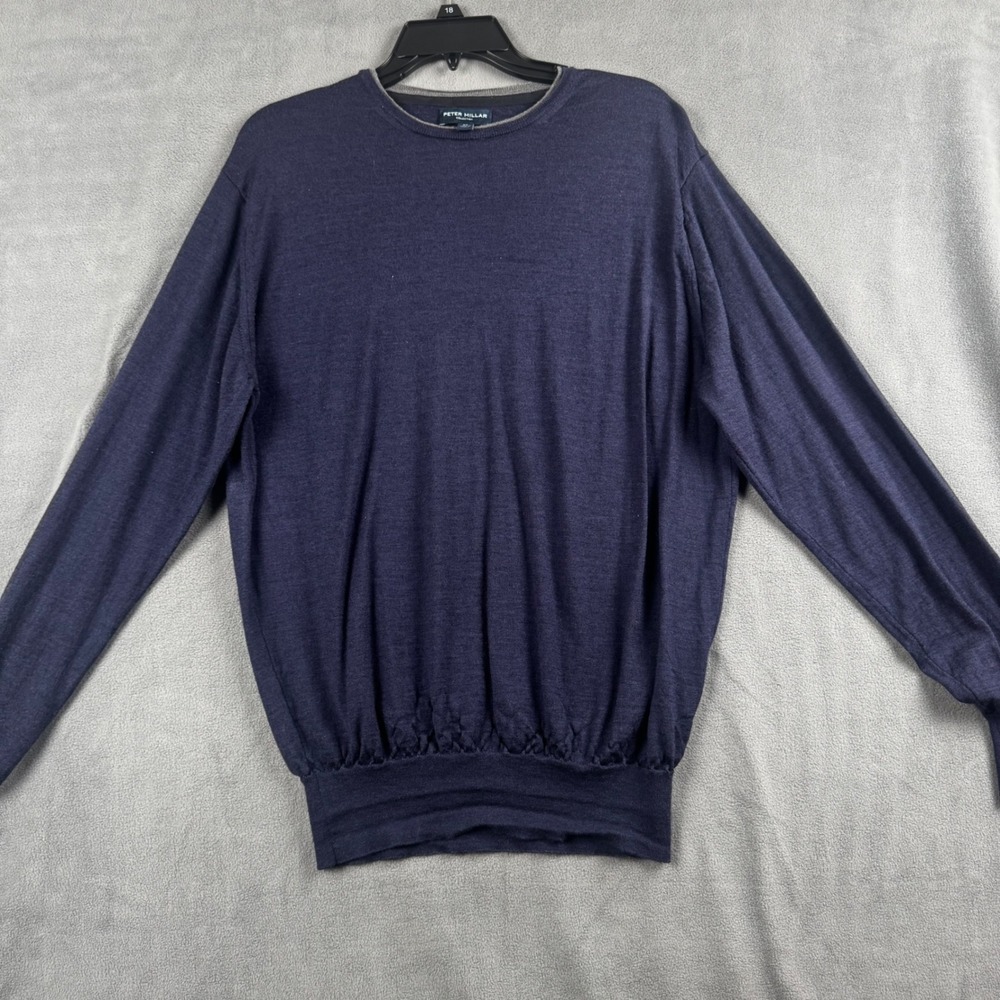 Peter Millar Collection Mens XL Navy Merino Silk Blend Crewneck Sweater Italy